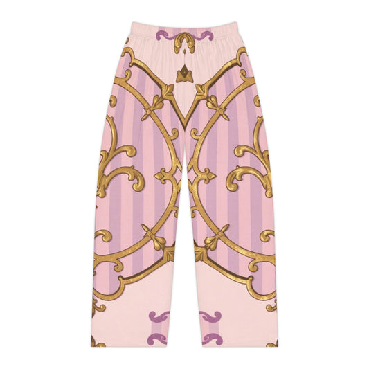 Chic Lavender & Alabaster Striped Gold Baroque Women's Pajama Pants, Cozy Loungewear, Elegant Sleepwear, Gift for Her, Everyday Comfort Pants