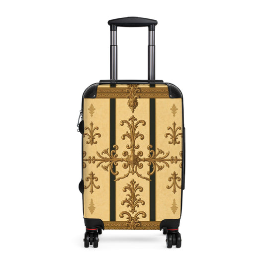 Elegant Travel Suitcase with Vintage Design, Stylish Luggage for Travelers, Vacation Essentials - Matte Yellow Striped Antique Rococo
