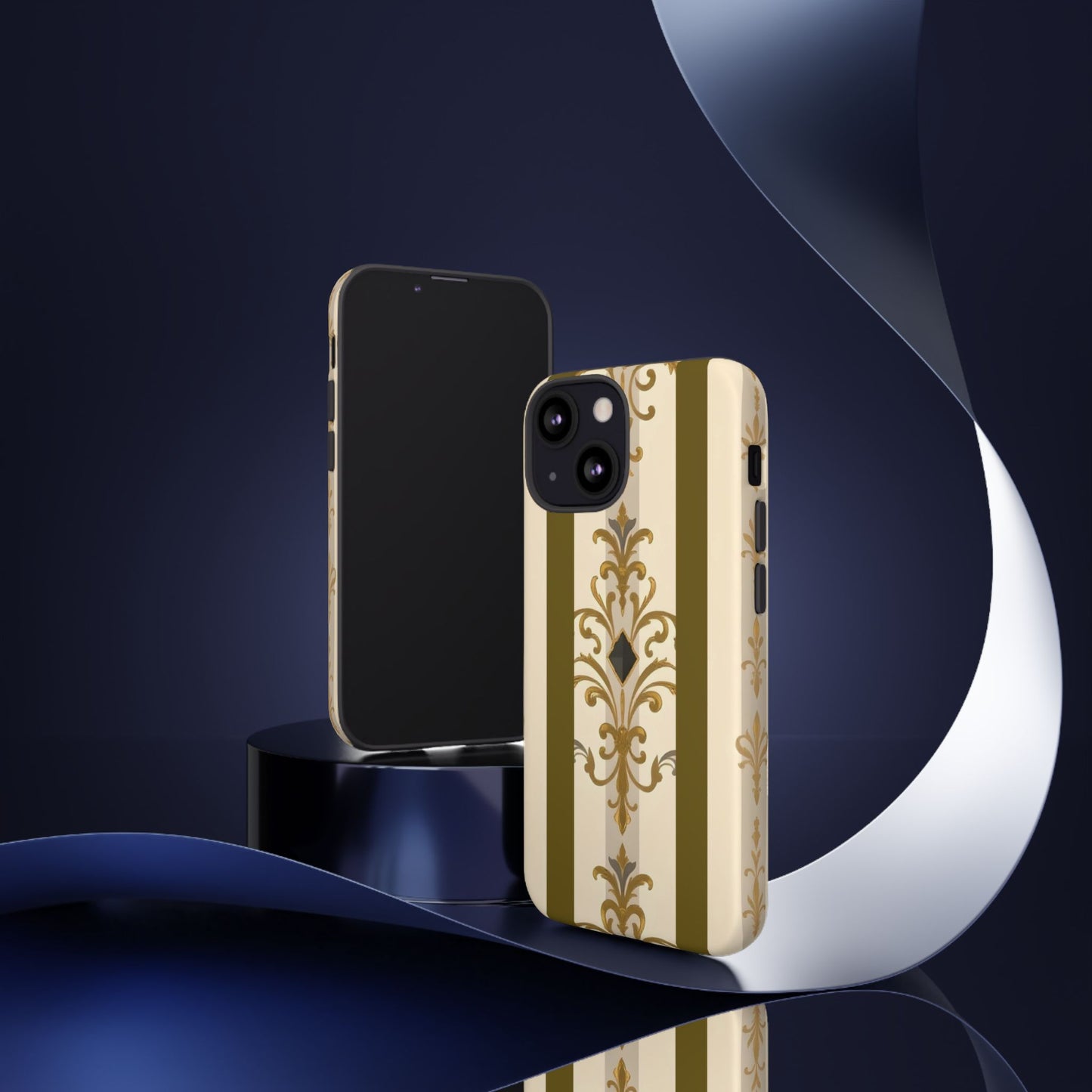 Elegant Floral Motif Phone Case - Tough Cases with Vintage Design - Olive Striped Gold Damask
