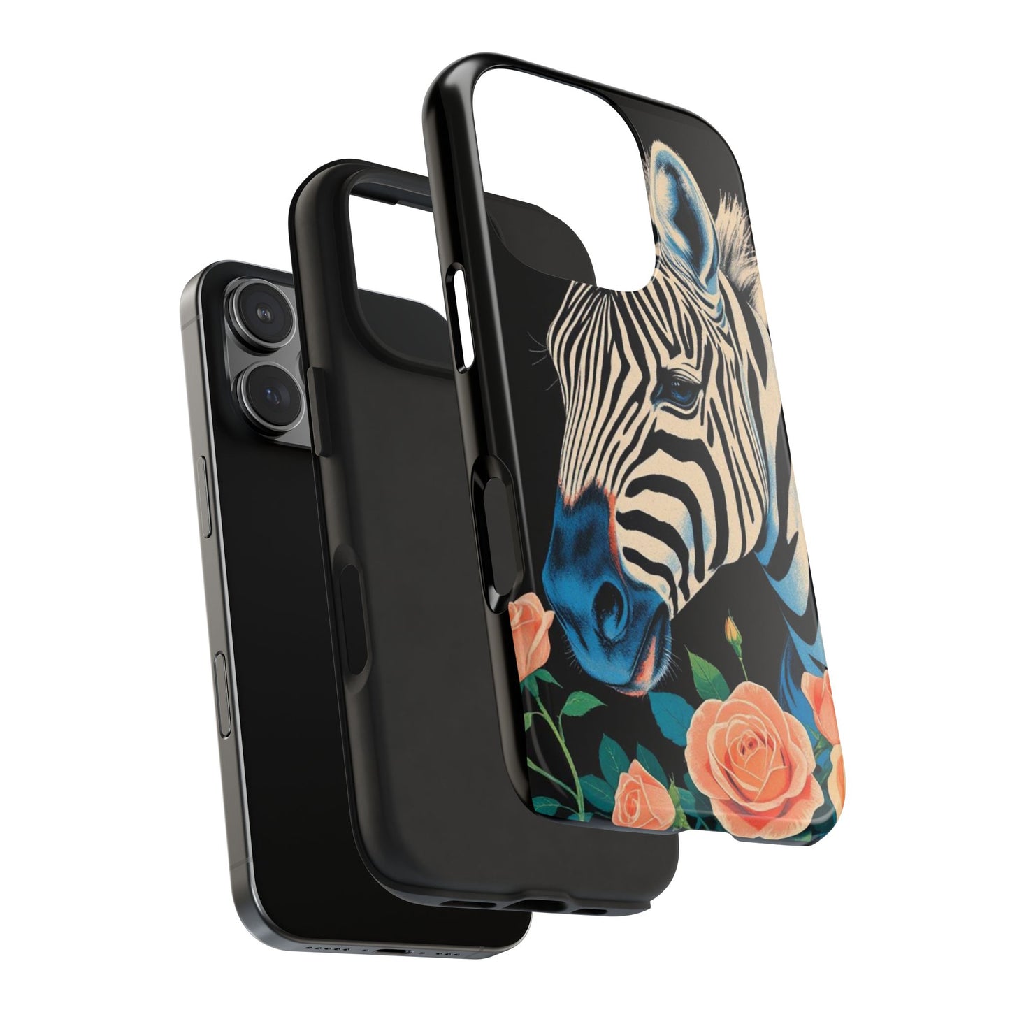 Zebra Tough Phone Case - Trendy Floral Design for Animal Lovers - Blue Zebra & Roses