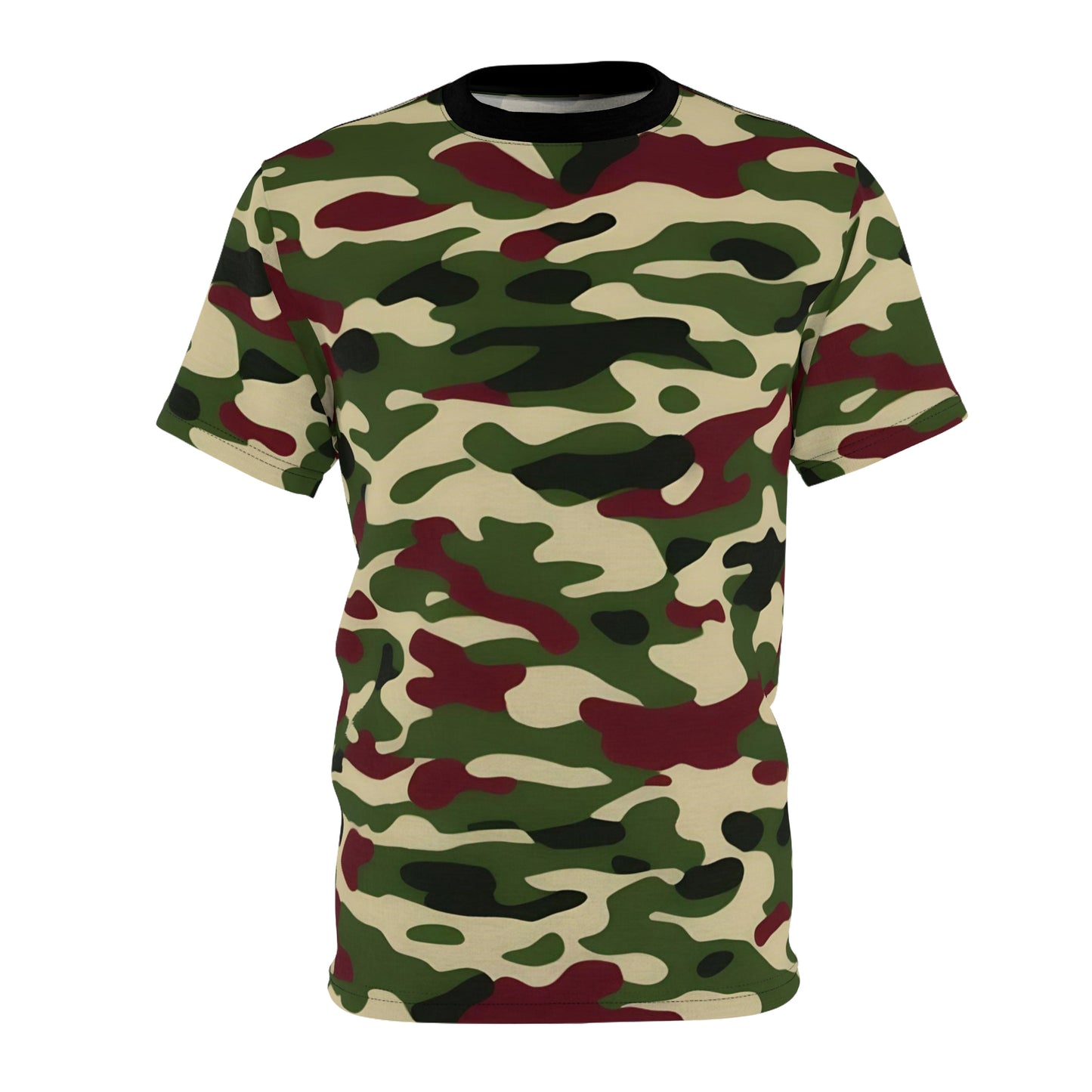 Camouflage Unisex Tee, Casual Wear, Military Style T-Shirt, Outdoor Adventure Top, Gift for Him/Her - Army Green & Burgundy Camo