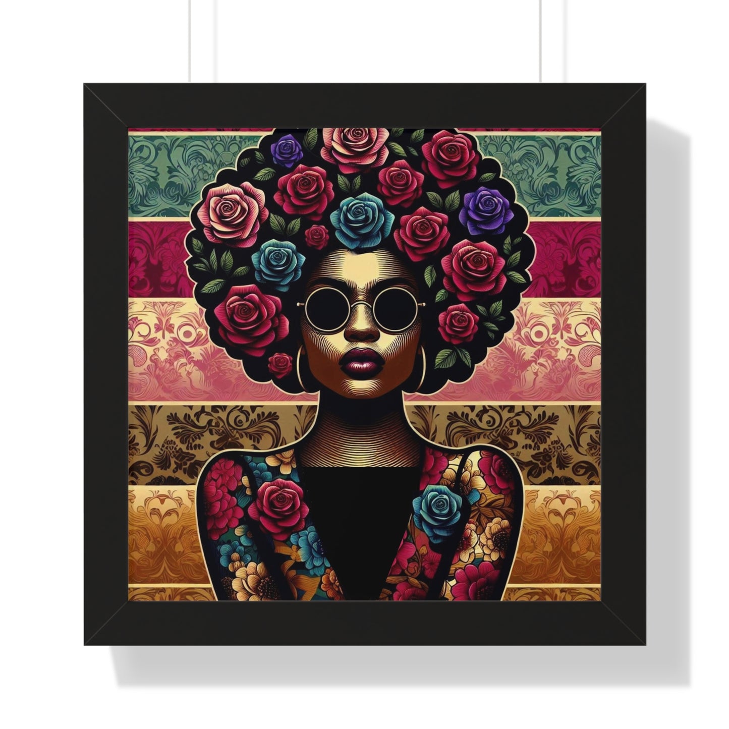 Vertical Poster Lady In Damask & Roses Wall Art