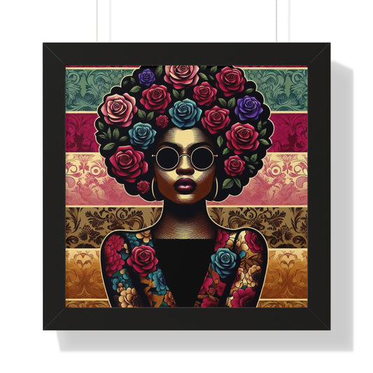 Vertical Poster Lady In Damask & Roses Wall Art