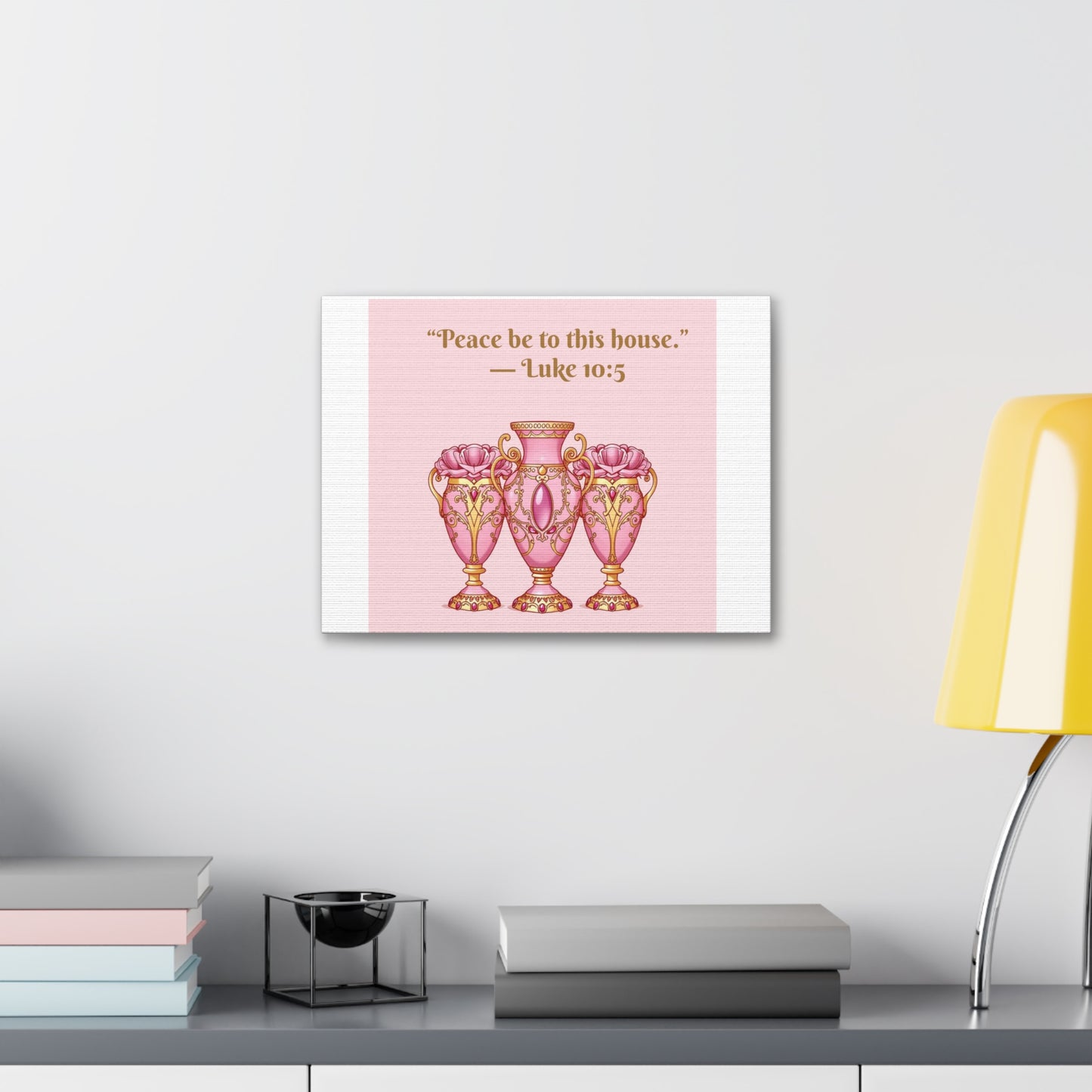 Decorative Canvas Wall Art - "Peace Be to This House" Vases, Home Decor, Inspirational Wall Art, Gift for Housewarming - 10:5
