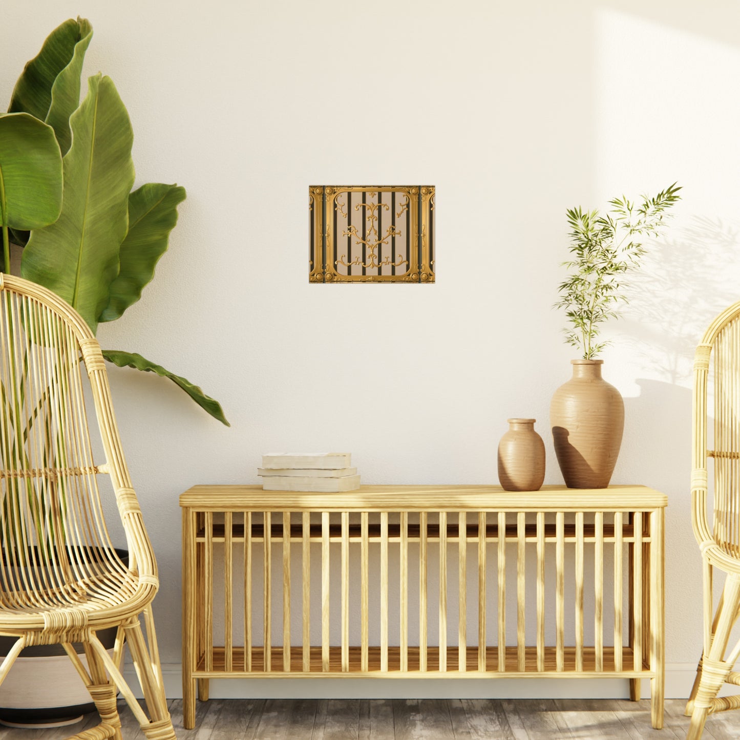 Ornate Foam Board Wall Art, Elegant Home Decor, Decorative Foam Panel, Gift for Homeowners, Wedding Decor Ideas - Beige Striped Gold Rococo