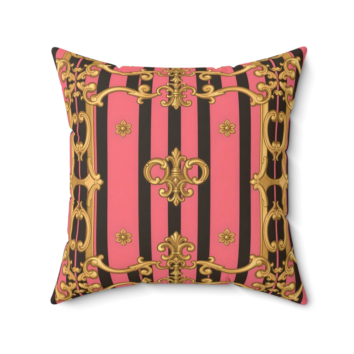 Luxurious Decorative Throw Pillow, Elegant Home Decor, Baroque Accent Cushion - Pink & Black Striped Gold Baroque