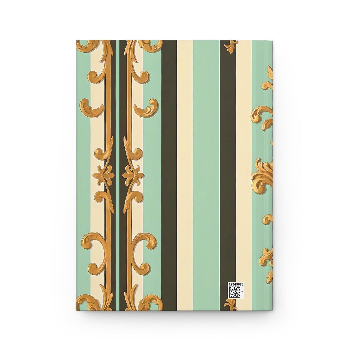 Elegant Striped Hardcover Journal | Vintage-Inspired Notebook for Writing, Sketching, Gift for Writers - Black & Matte Mint Striped Rococo