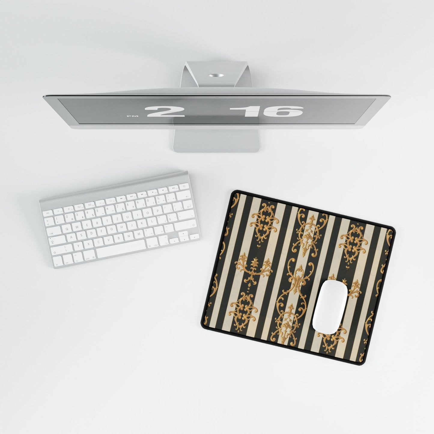 Elegant Black & Alabaster Striped Baroque Desk Mats - Stylish Office Accessories for Home & Work, Gamer Mats, Desk Decor, Chic Gifts