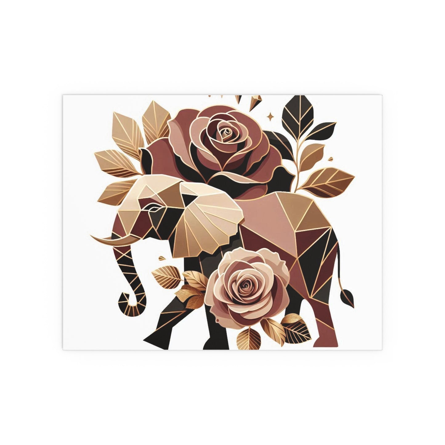 Elegant Floral Silk Poster - Indoor/Outdoor Wall Art for Home Decor - Brown & Gold Elephant & Roses