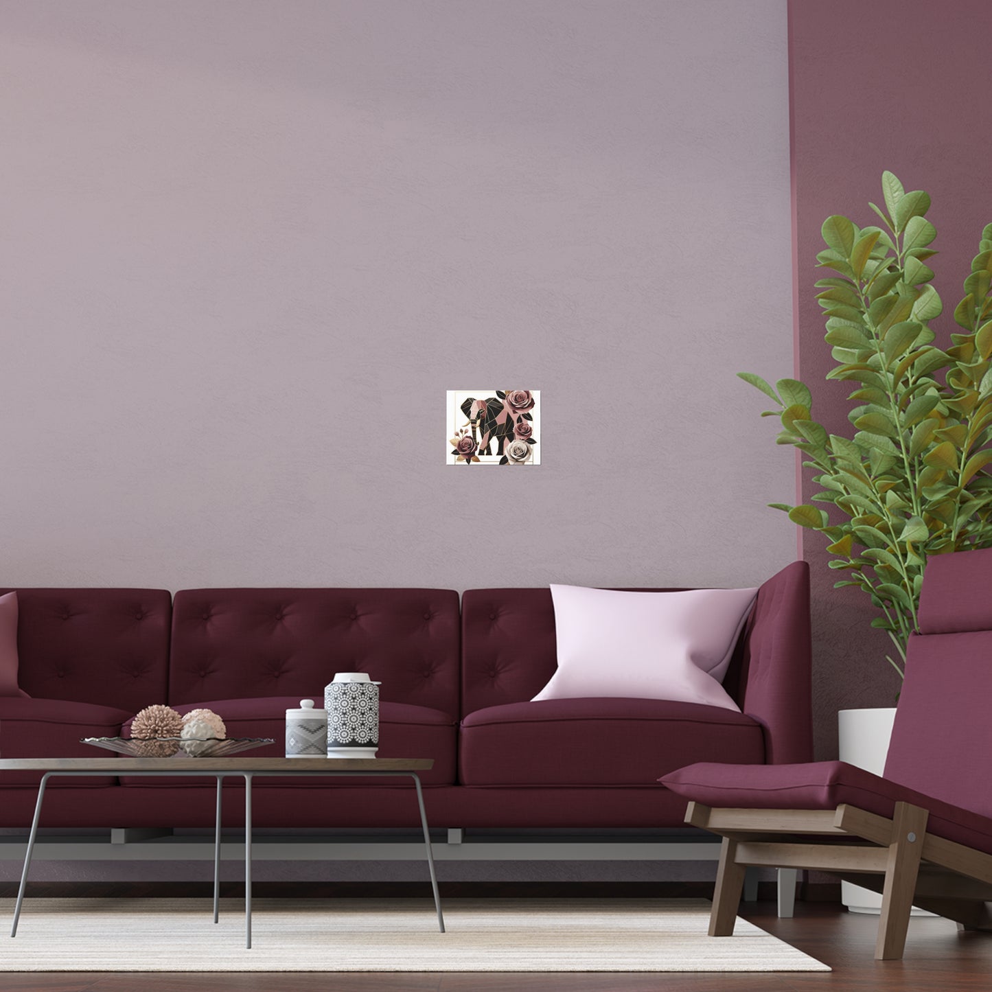 Elegant Floral Silk Poster - Indoor/Outdoor Wall Art for Home Decor - Brown & Mauve Elephant & Roses