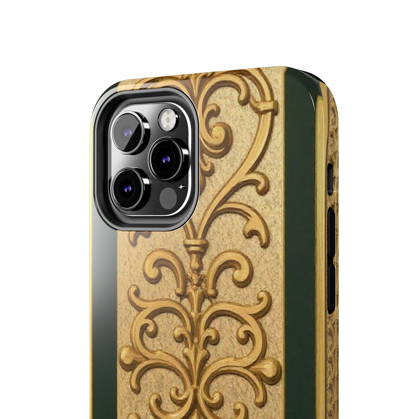 Elegant Teal Striped Gold Baroque Vintage Phone Case, Durable Cell Phone Cover, Floral Phone Protection, Personalized Gift Idea