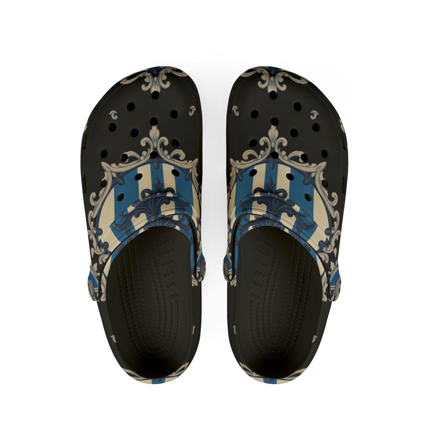 Stylish Blue & Alabaster Striped Baroque EVA Foam Clogs | Fun and Functional Footwear for Everyday Adventures | Home, and Casual Outings