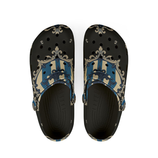 Stylish Blue & Alabaster Striped Baroque EVA Foam Clogs | Fun and Functional Footwear for Everyday Adventures | Home, and Casual Outings