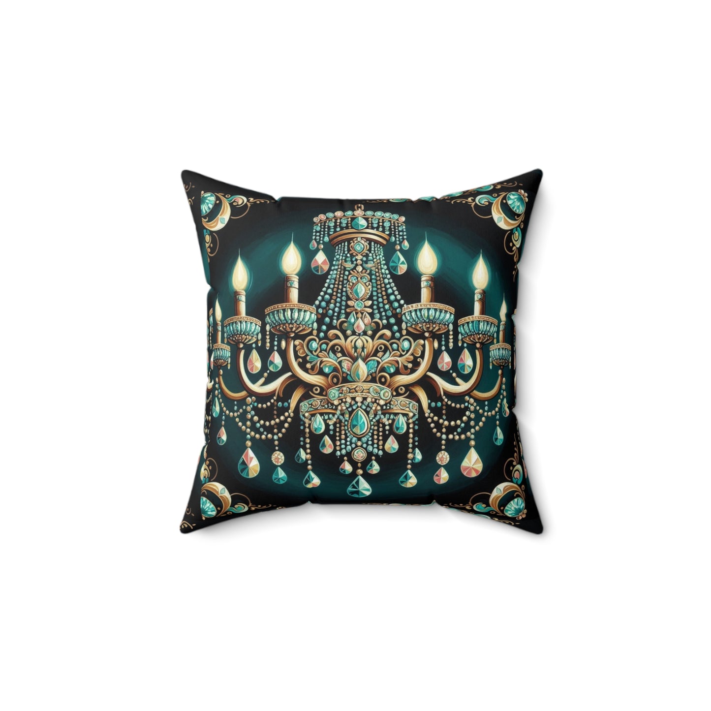 Glamorous Chandelier Decor Pillow, Elegant Home Accent, Luxury Cushion, Living Room Decor - Teal Jeweled Chandelier
