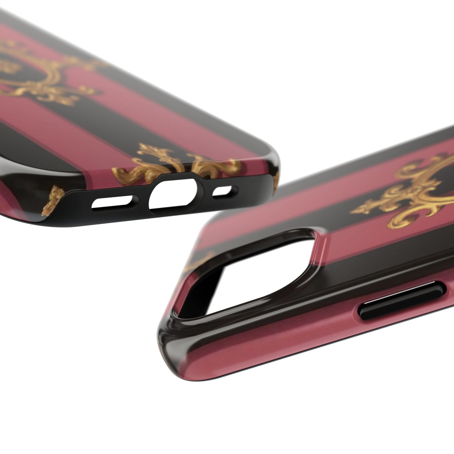 Elegant Black & Mauve Striped Gold Baroque Tough Phone Cases, Luxe Phone Covers, Fashionable Mobile Cases, Gift for Her, Holiday Phone Accessories