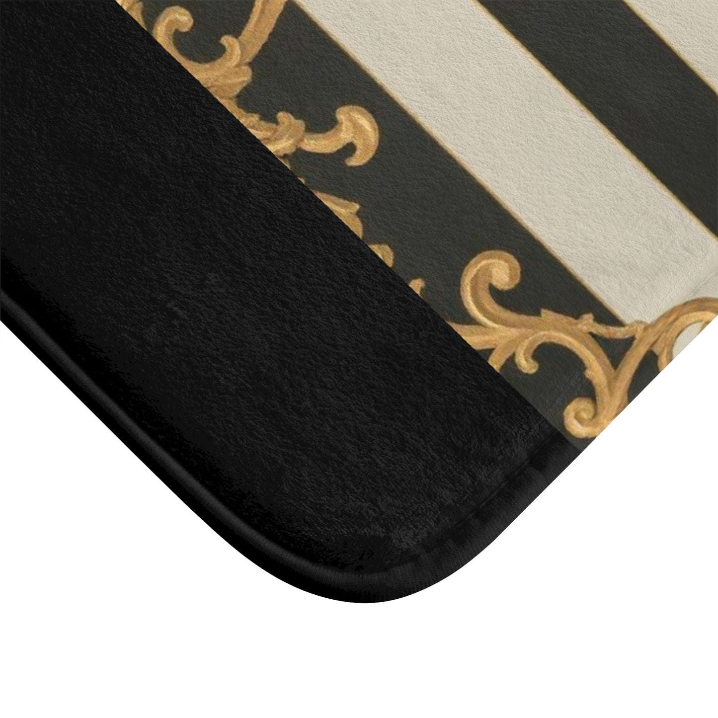 Elegant Black and Alabaster Striped Baroque Bath Mat, Luxurious Bathroom Decor, Non-Slip Mat, Gift for Homeowners, Stylish Bath Accessory