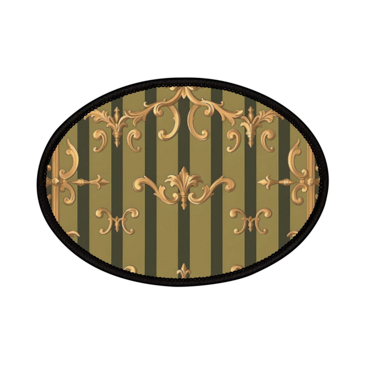 Vintage-Inspired Iron-On Patch for Jackets, Bags, and Crafts | Stylish Embellishments for DIY Projects - Olive Green Striped Rococo