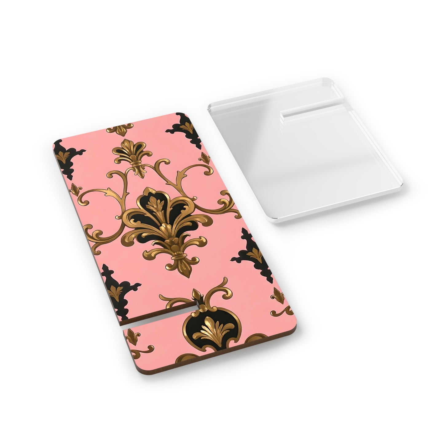 Elegant Smartphone Display Stand, Decorative Phone Holder, Office Desk Accessory, Gift for Her - Pink, Black & Gold Rococo