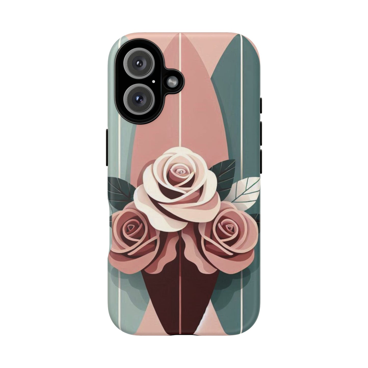 Phone Case - Burgundy, Matte Mauve & Teal Surfboard & Roses Design