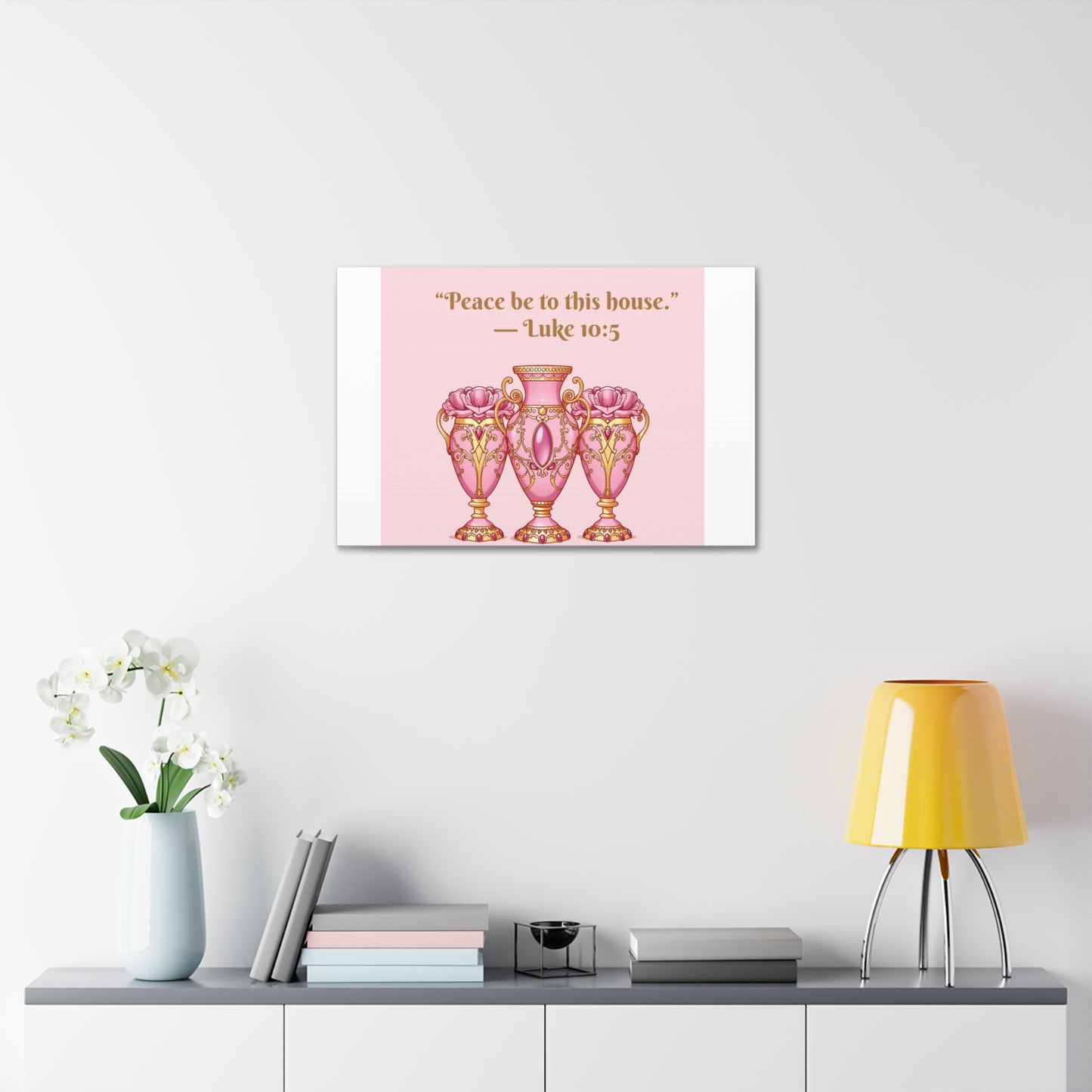 Decorative Canvas Wall Art - "Peace Be to This House" Vases, Home Decor, Inspirational Wall Art, Gift for Housewarming - 10:5