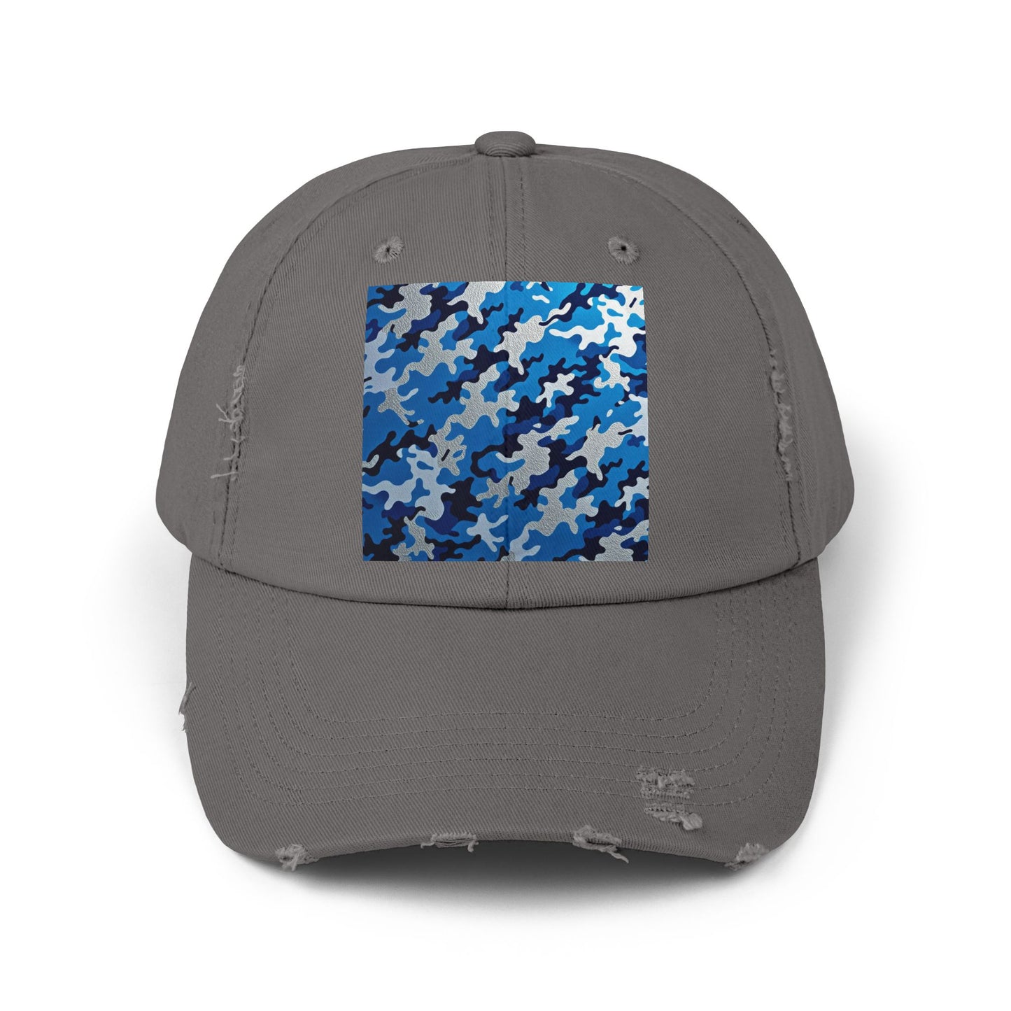 Stylish Unisex Distressed Cap, Casual Summer Hat, Trendy Gift for Him/Her, Comfortable Everyday Accessory - Blue Camo