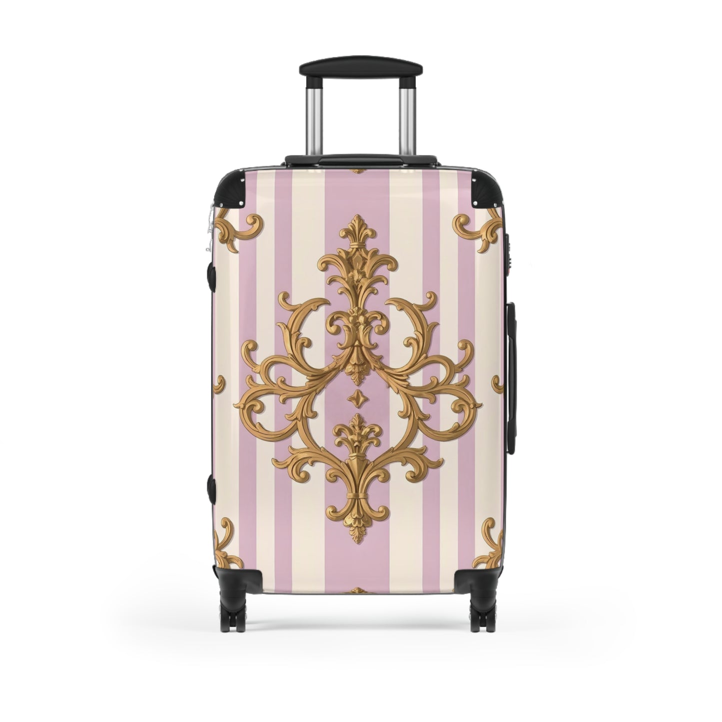 Elegant Ornate Suitcase for Travel, Stylish Luggage for Vacations, Personalized Travel Bag, Gift for Travelers - Lilac & Alabaster Striped Gold Baroque