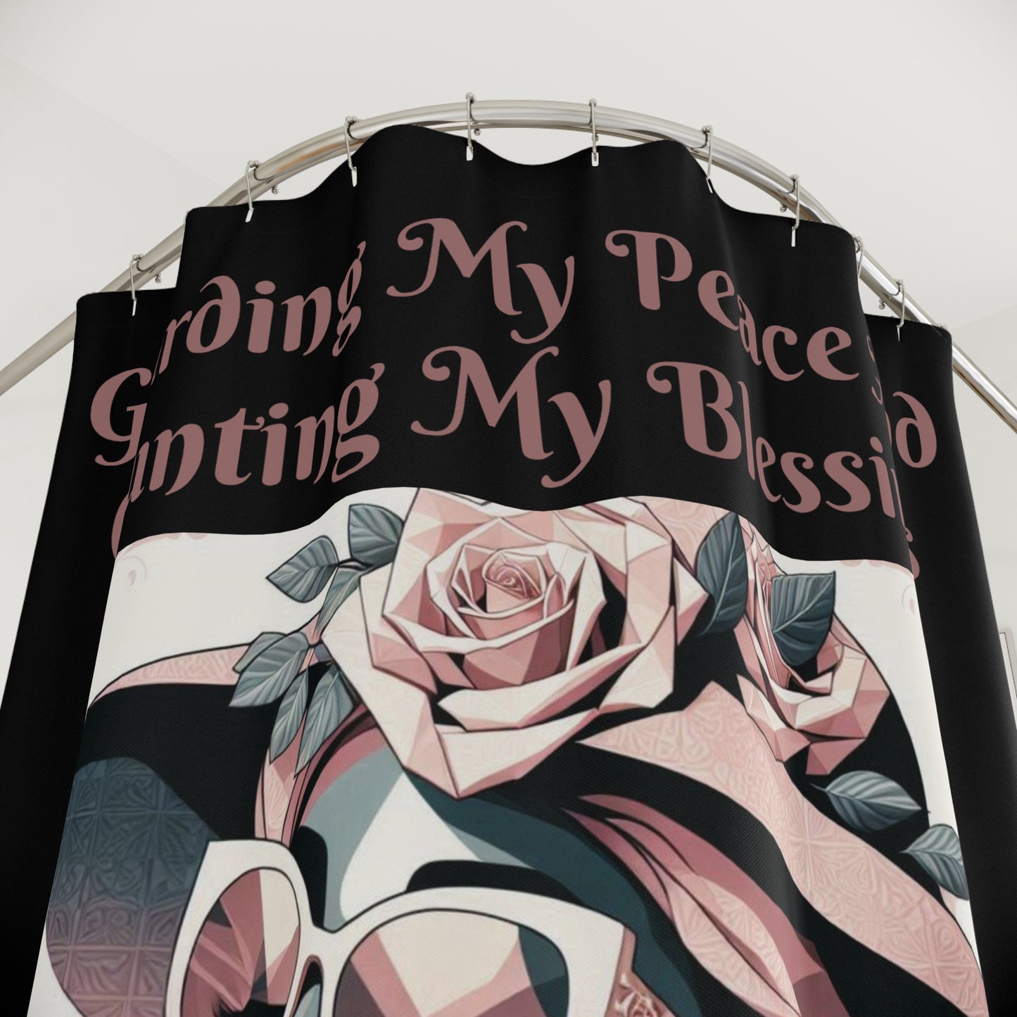 Elegant Floral Shower Curtain - "Guarding My Peace And Counting My Blessings" - Home Decor, Bathroom Accessories, Gift Idea, Self-Care