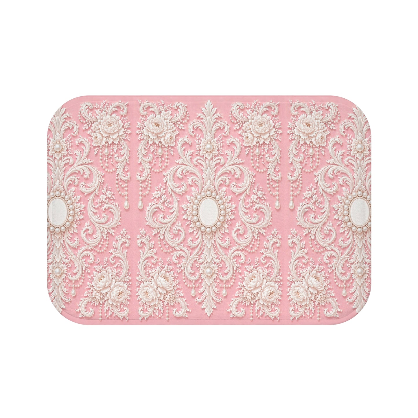 Pink Rococo Vintage Bath Mat — Elegant Floral Bathroom Rug