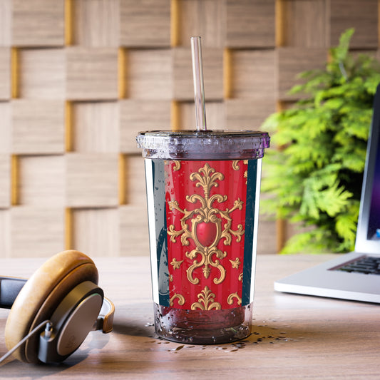 Elegant Acrylic Cup with Regal Design, Perfect for Gifts, Parties, Everyday Use, Travel, Holiday Celebrations - Blue, Red & White Striped Baroque