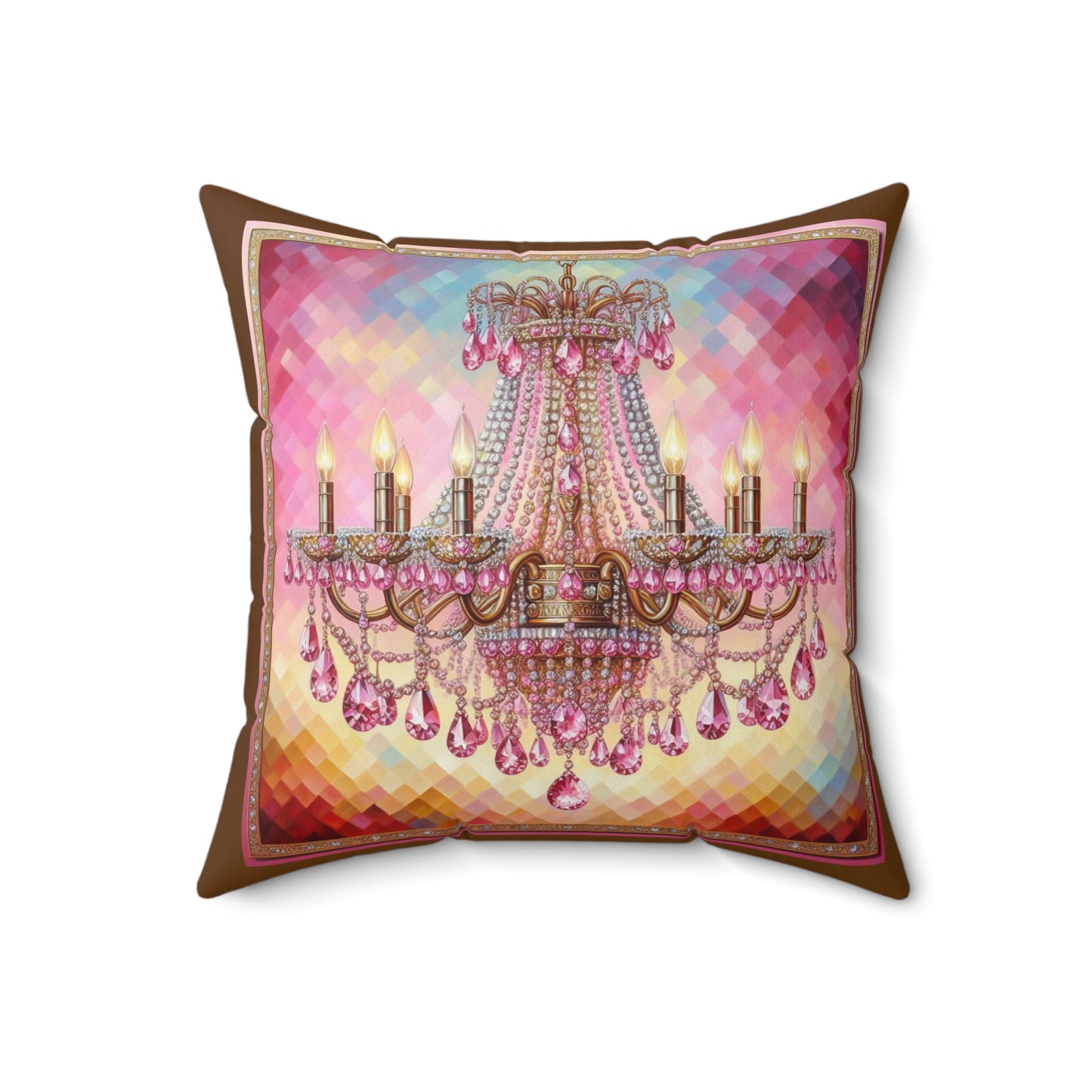 Elegant Glam Chandelier Pillow, Chic Home Decor, Elegant Gift for Her, Wedding Decoration, Vibrant Cushion - Pink Jeweled Chandelier