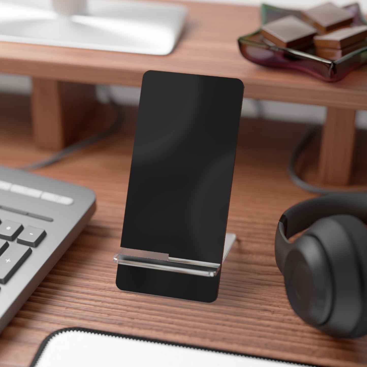 Sleek Black Mobile Phone Stand for Easy Viewing, Desk Organizer, Tech Gift, Minimalist Phone Holder, Adjustable Display Stand