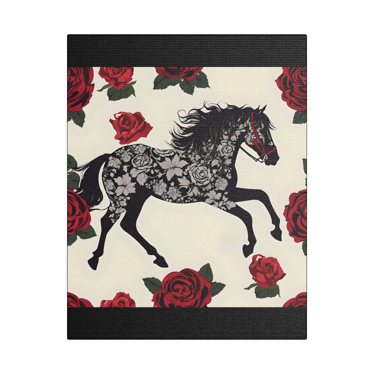 Art Print Canvas, Wall Decor, Satin Stretched Canvas, Equestrian Art, Office Decor, Home Decor - Horse & Roses