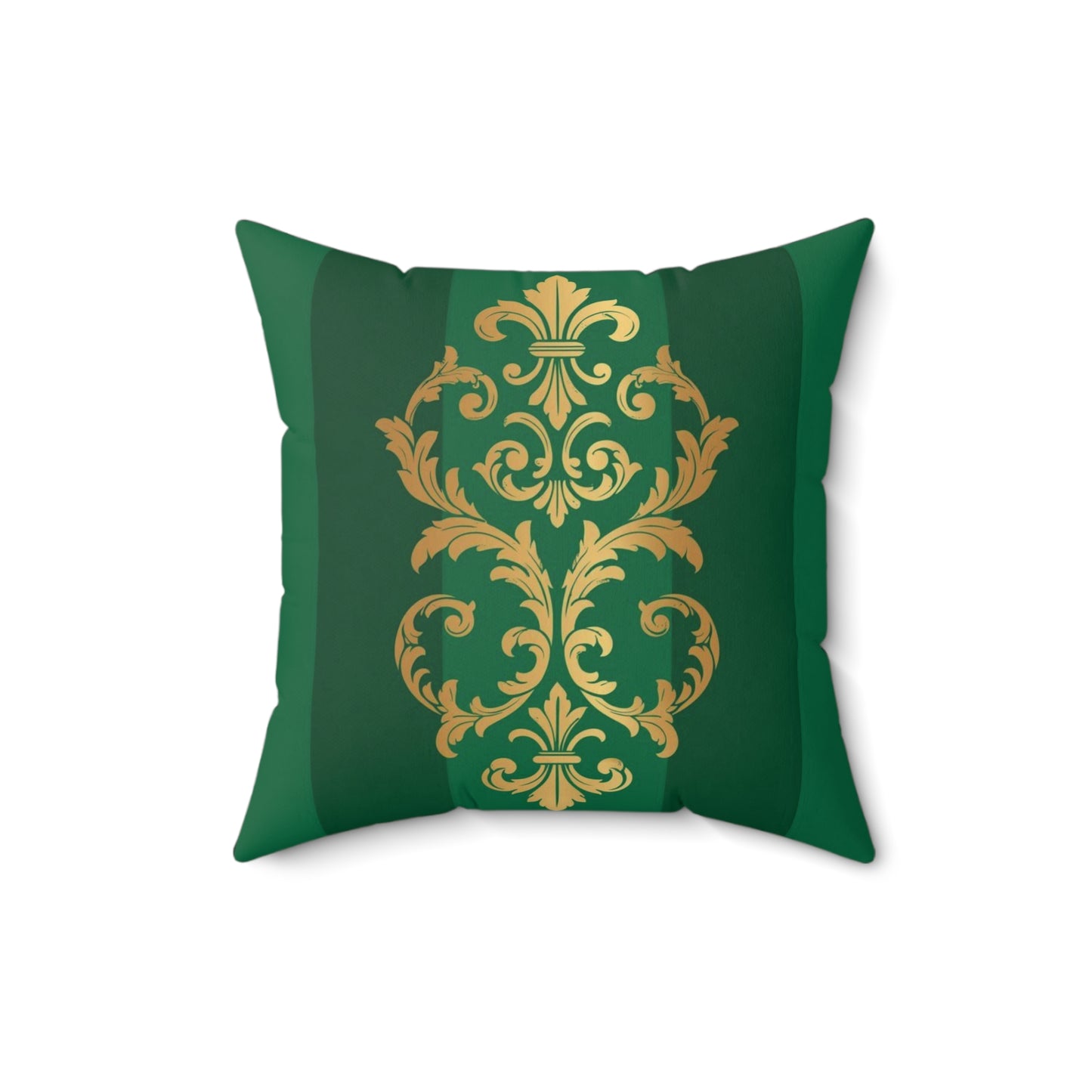 Green Striped Gold Baroque Faux Suede Pillow with Gold Baroque Damask Accent