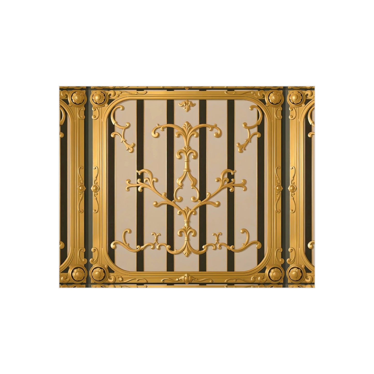 Ornate Foam Board Wall Art, Elegant Home Decor, Decorative Foam Panel, Gift for Homeowners, Wedding Decor Ideas - Beige Striped Gold Rococo