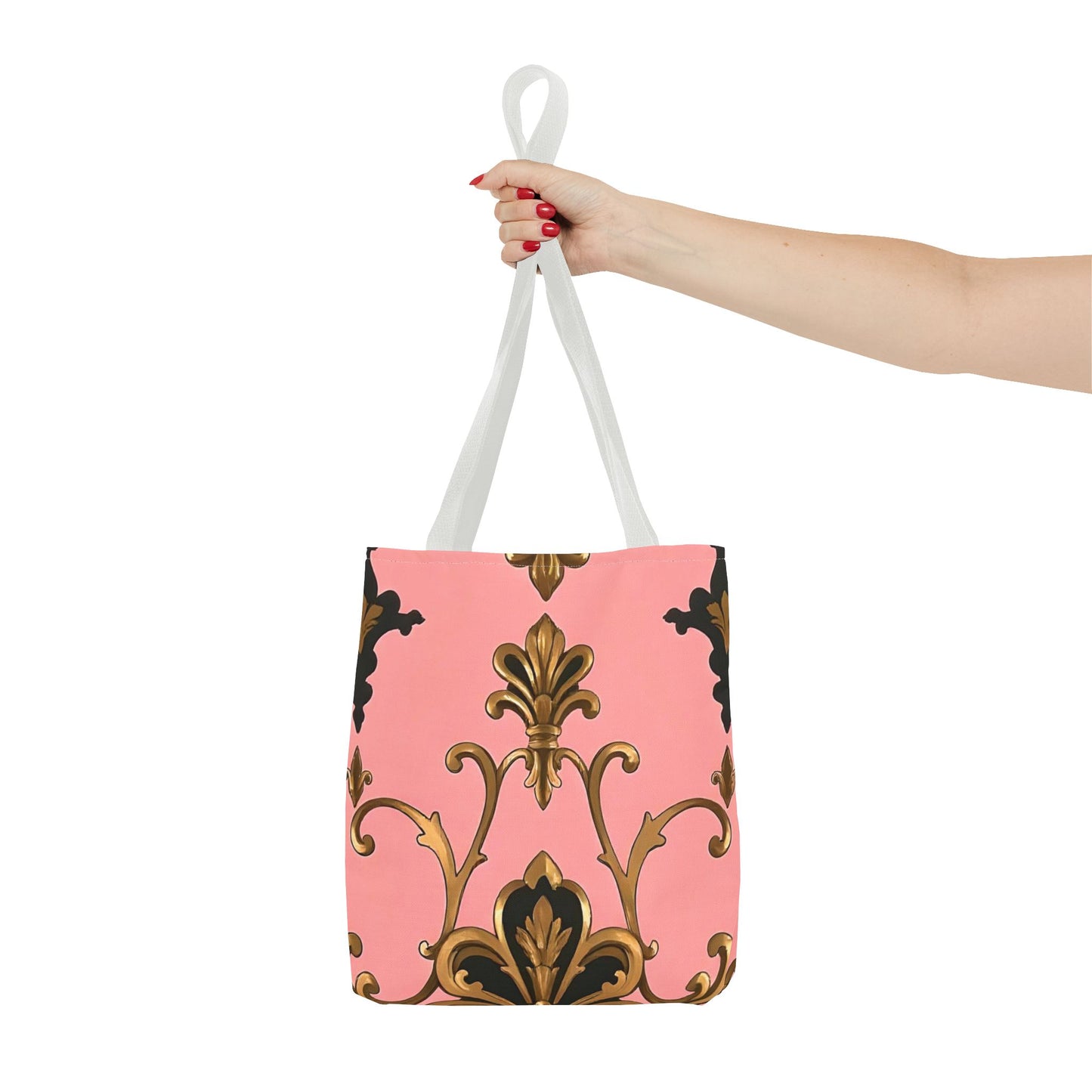 Elegant Patterned Tote Bag - Chic Carry-All for Everyday Use, Fashion Accessory - Pink, Black & Gold Rococo