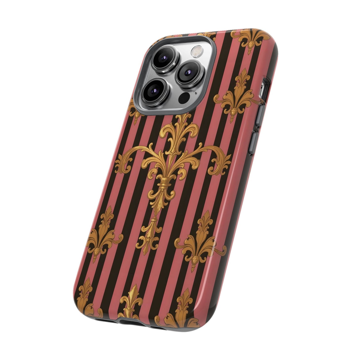 Elegant Floral Motif Phone Case - Tough Cases with Vintage Design - Mauve Striped Gold Damask