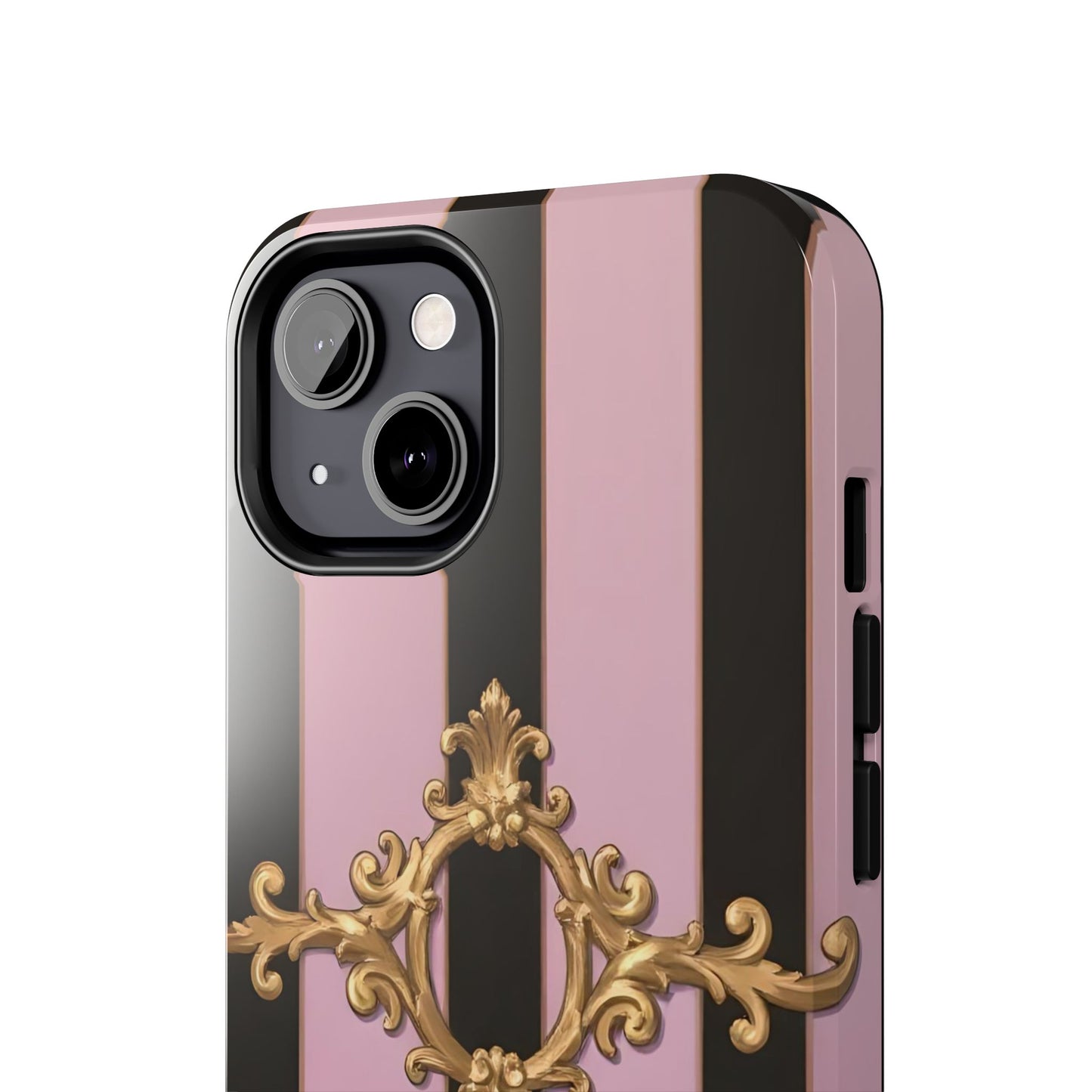 Stylish Tough Phone Case for Elegant Protection, Fashionable Accessories, Smartphone Cover - Matte Lavender & Black Striped Gold Baroque