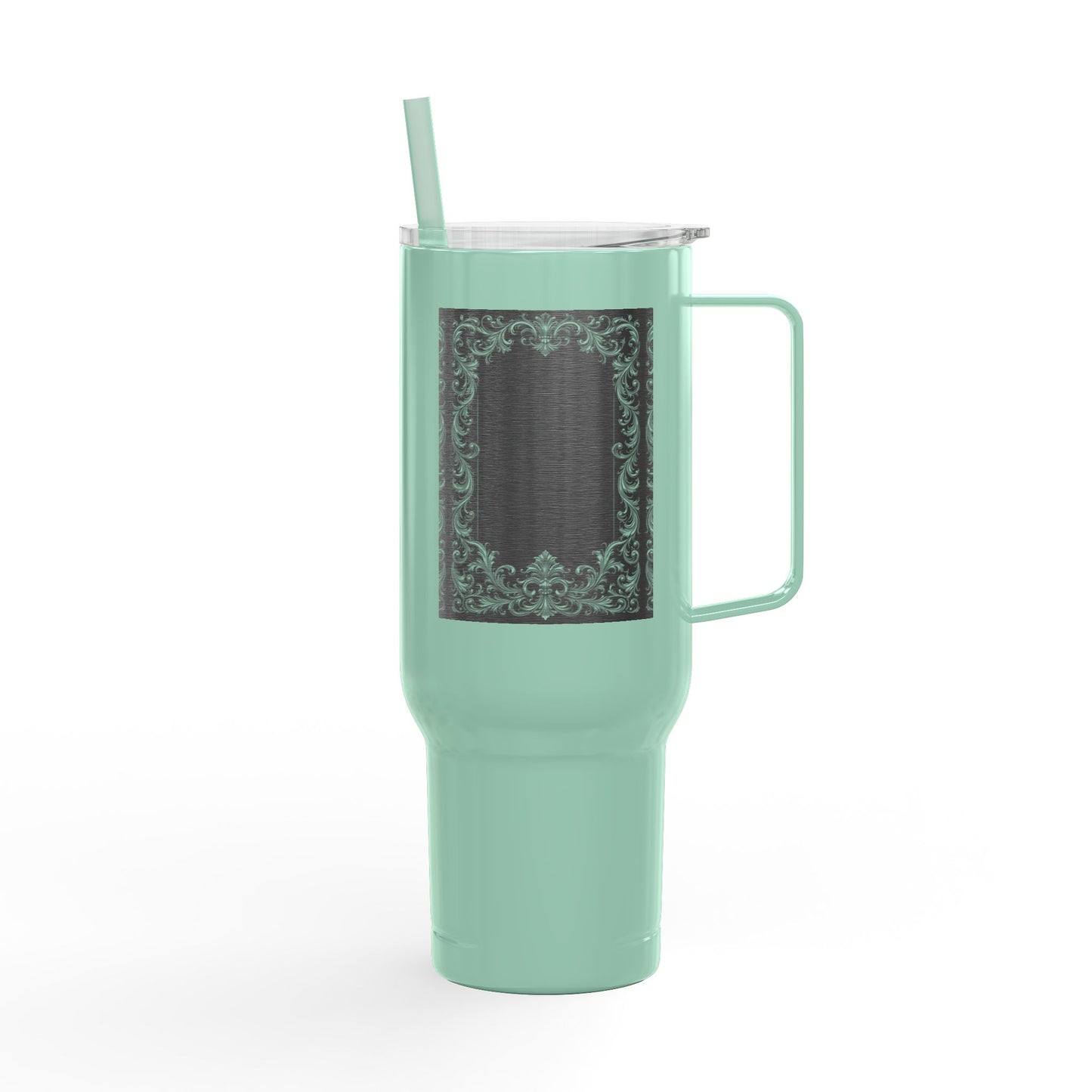 Engraved Baroque 40oz Insulated Tumbler — Vintage Filigree Design with Lid & Straw