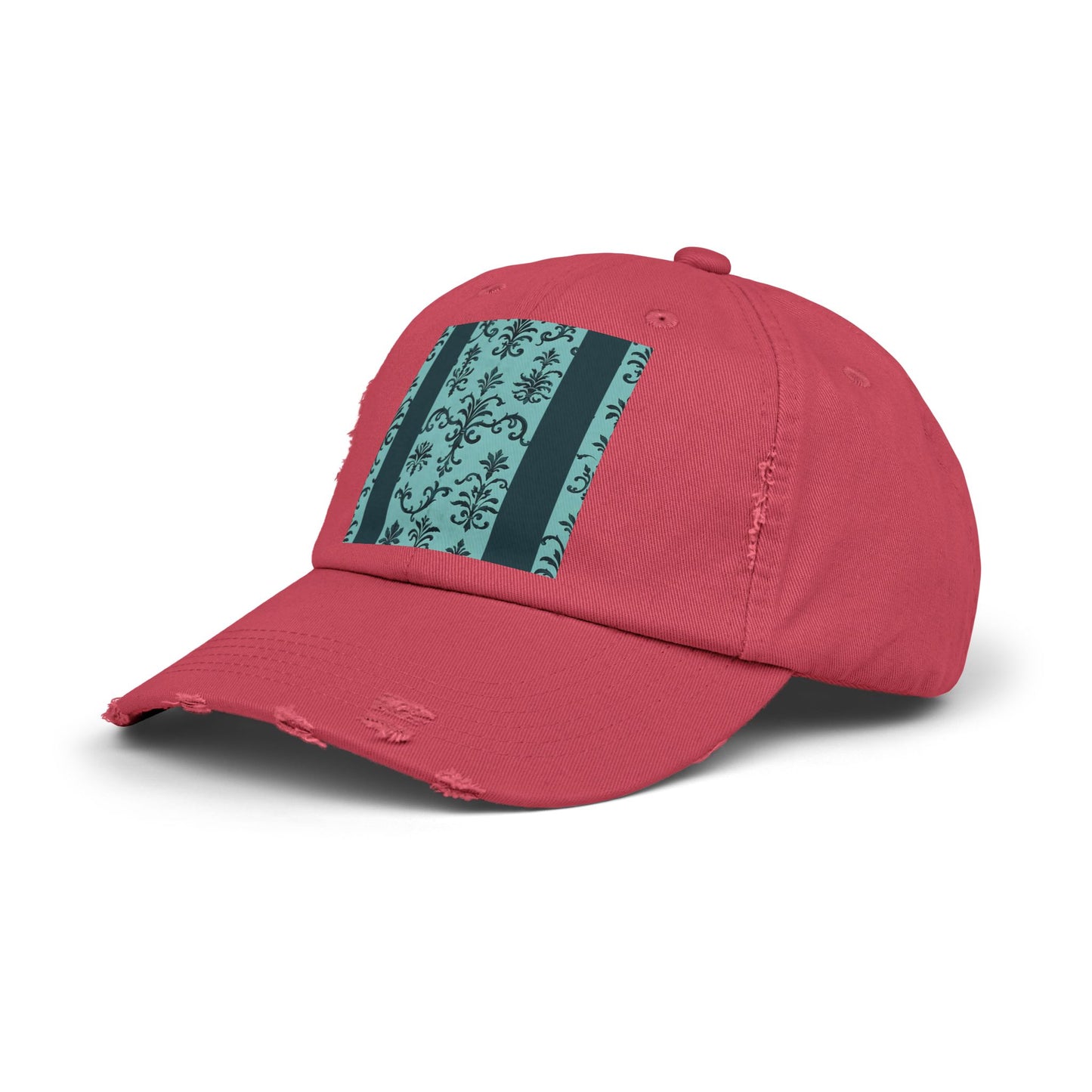 Vintage-Inspired Distressed Cap, Cool Baseball Hat, Casual Headwear, Summer Accessory, Gift for Him Her - Teal Striped Rococo