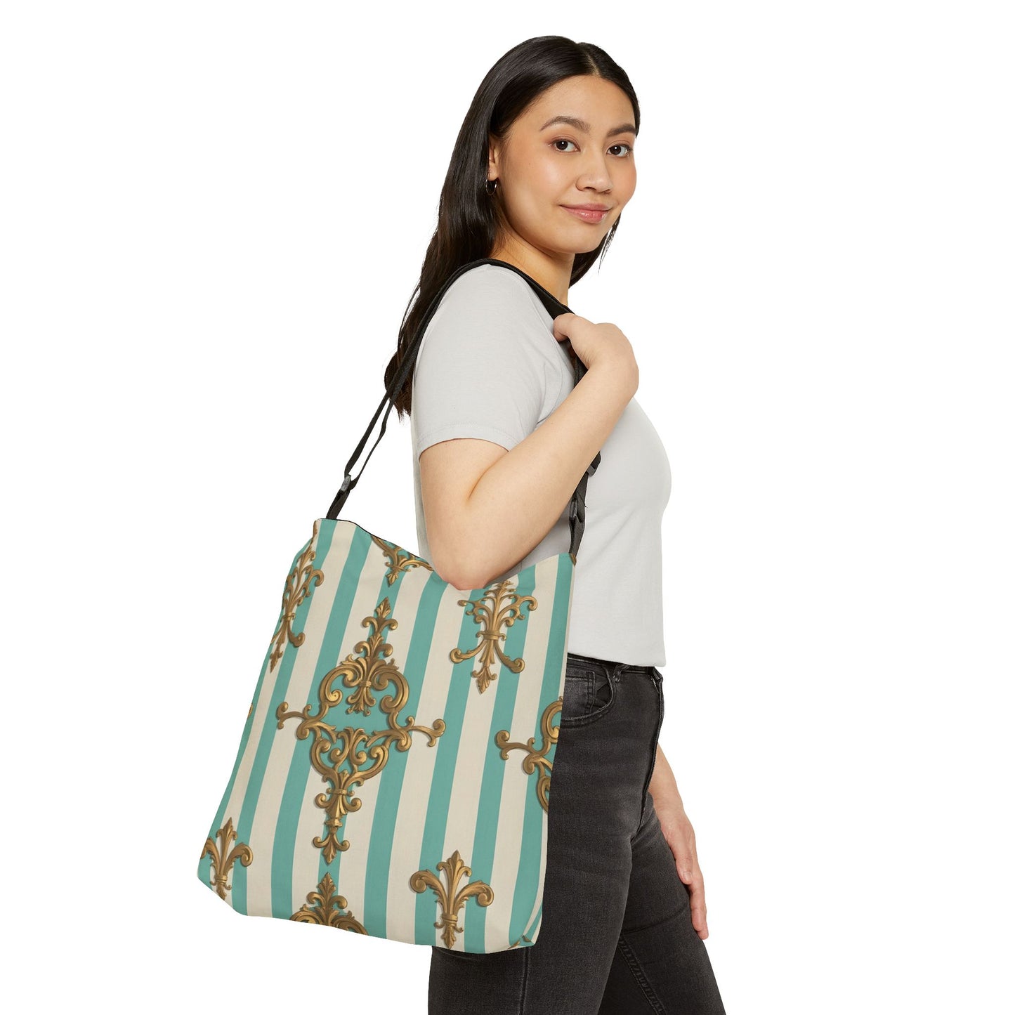 Elegant Patterned Adjustable Tote Bag, Fashion Accessory for Stylish Outings, Ideal for Everyday Use - Matte Green Striped Rococo
