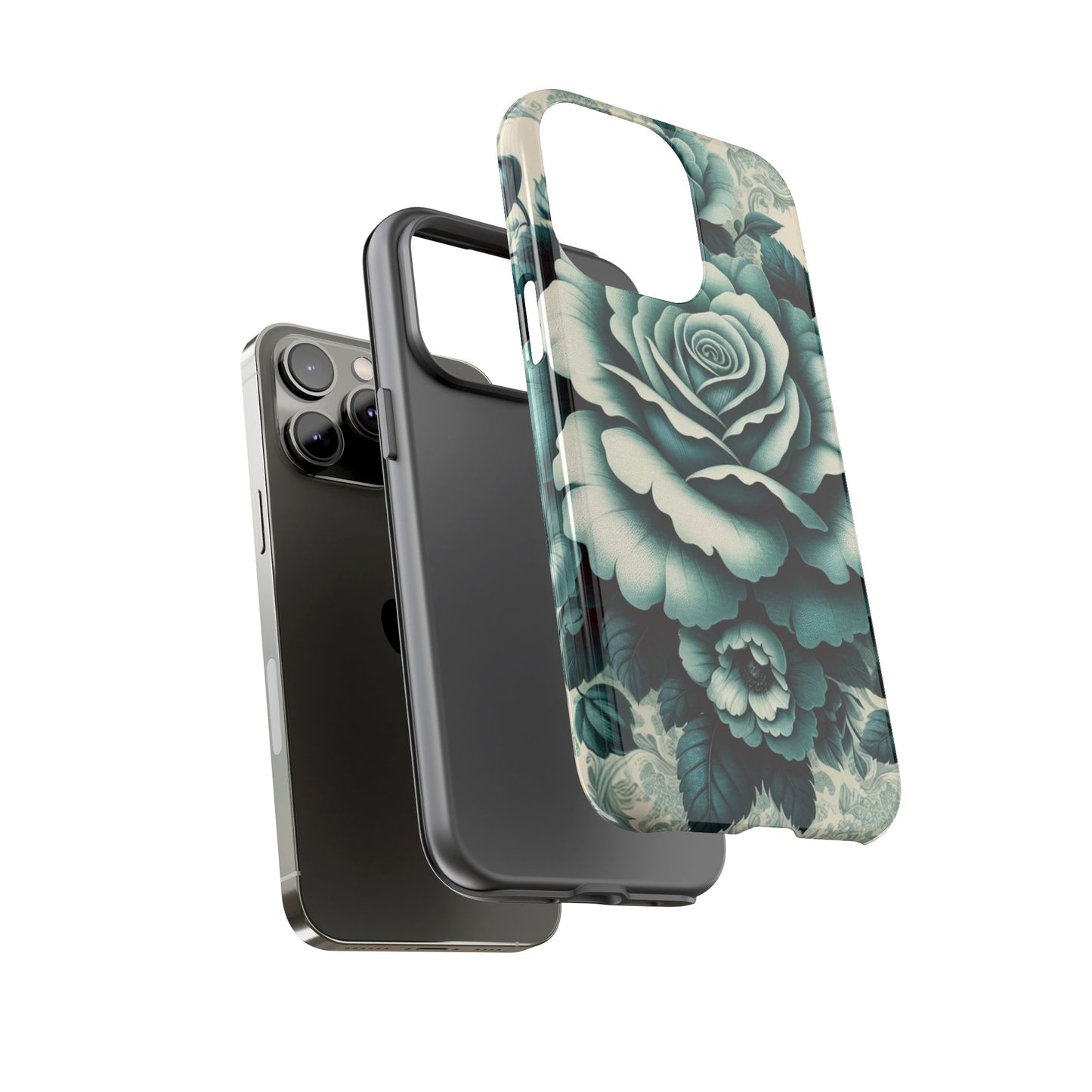 Elegant Floral Motif Phone Case - Tough Cases with Vintage Design - Teal Roses & Damask