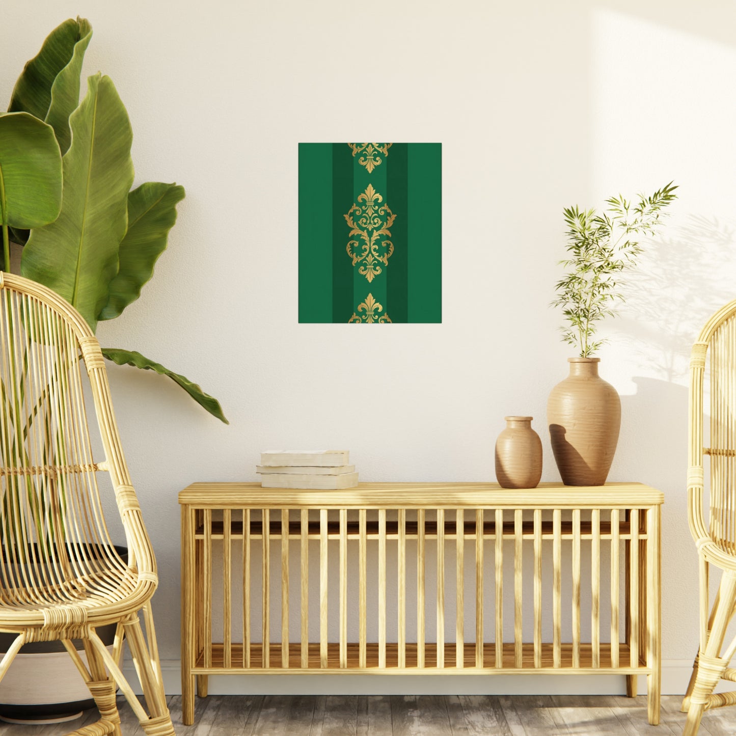 Gold Baroque Green Striped Foam Board Wall Art — Elegant Decorative Plaque