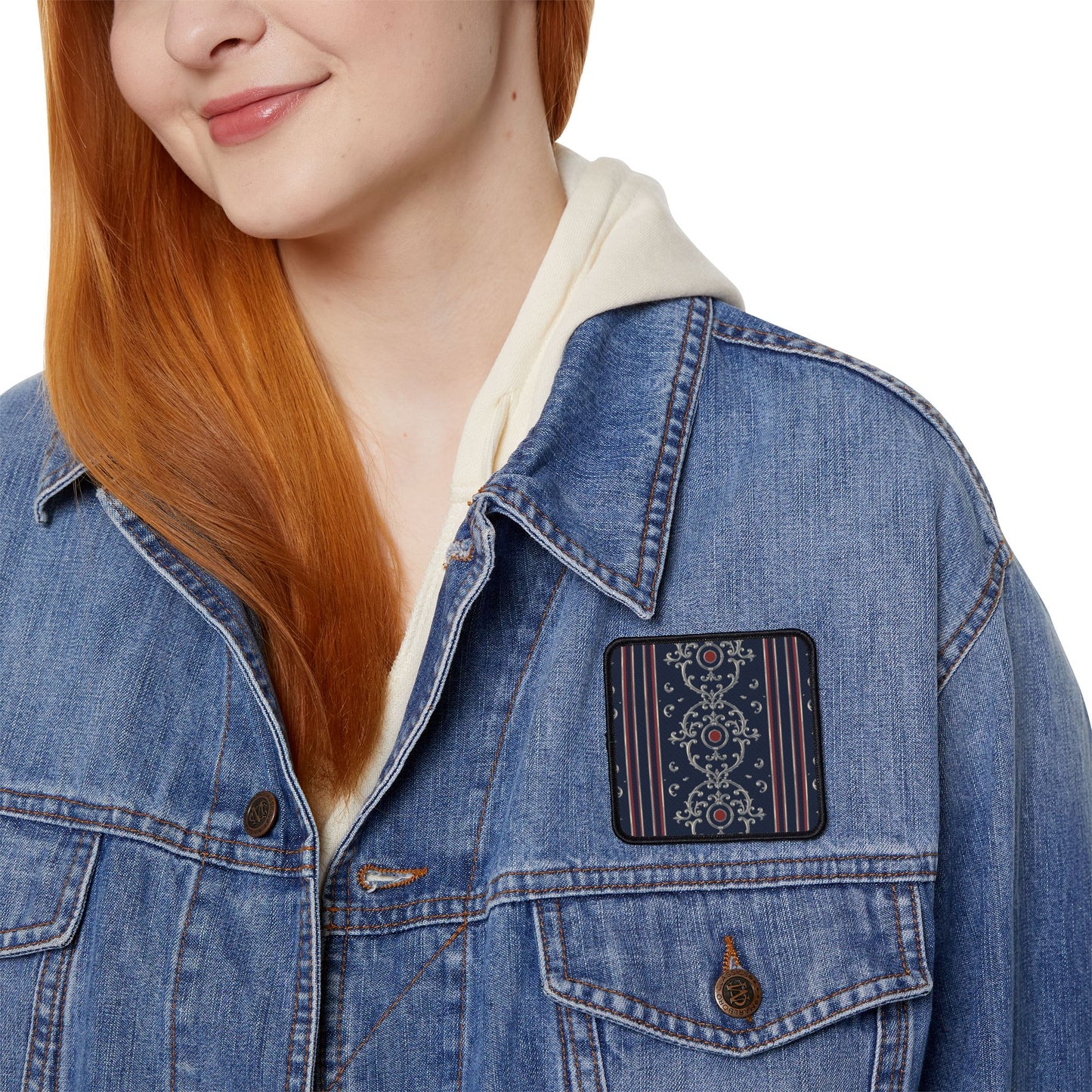 Stylish Iron-On Patches for Customization, Vintage Embroidered Patches, Denim Jacket Accessories - Blue & Red Silver Baroque