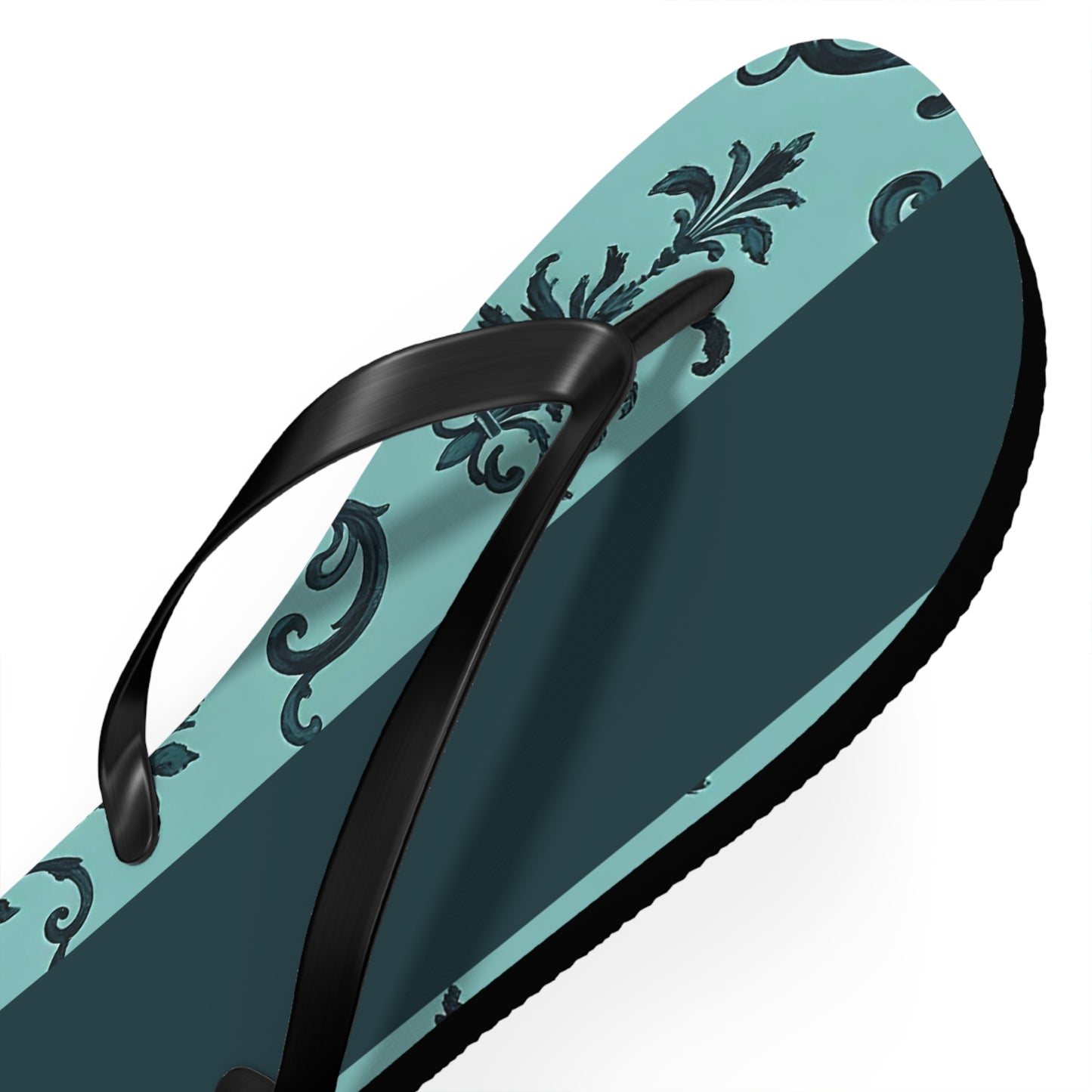 Chic Vintage-Inspired Flip Flops | Summer Footwear, Beach Essentials, Stylish Sandals, Vacation Ready, Gift for Her - Teal Striped Rococo