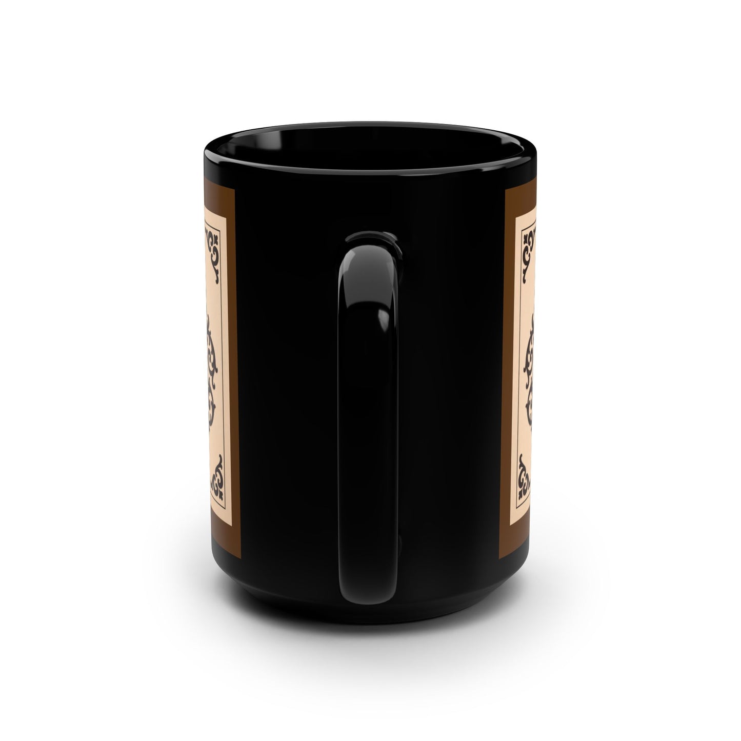Almond-Beige & Brown Baroque Black Ceramic Mug — 15oz Vintage Brown Pattern Coffee Cup - Black