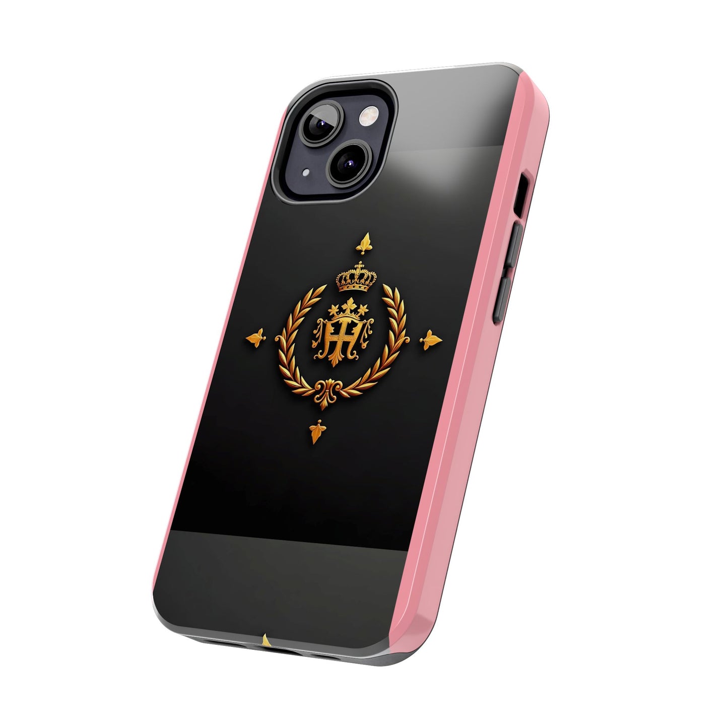 Tough Phone Case with Regal Design - Elegant Phone Protection, Gift for Him/Her, Royalty Inspired - Pink Striped Gold Crest