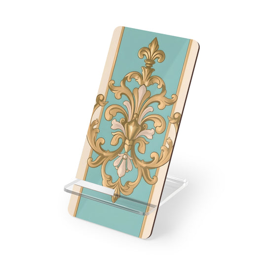 Elegant Floral Smartphone Display Stand - Matte Turquoise Striped Damask - Decorative Mobile Holder