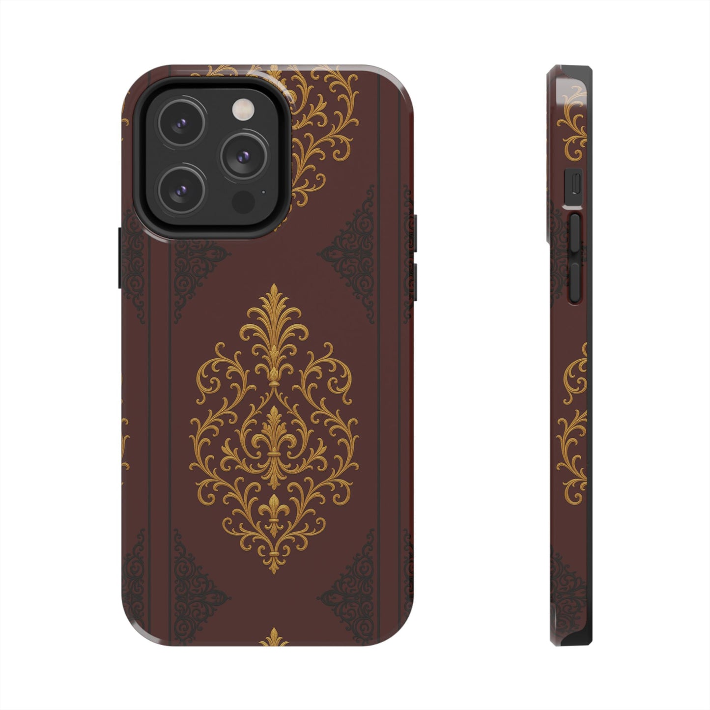 Dusk Burgundy-Black & Gold Baroque Tough Phone Case — Ornate Gold Baroque on Burgundy