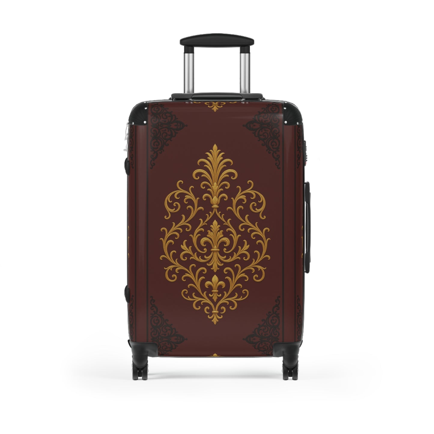 Dusk Burgundy-Black & Gold Baroque Vintage Carry-On Suitcase — Ornate Gold Baroque Travel Luggage