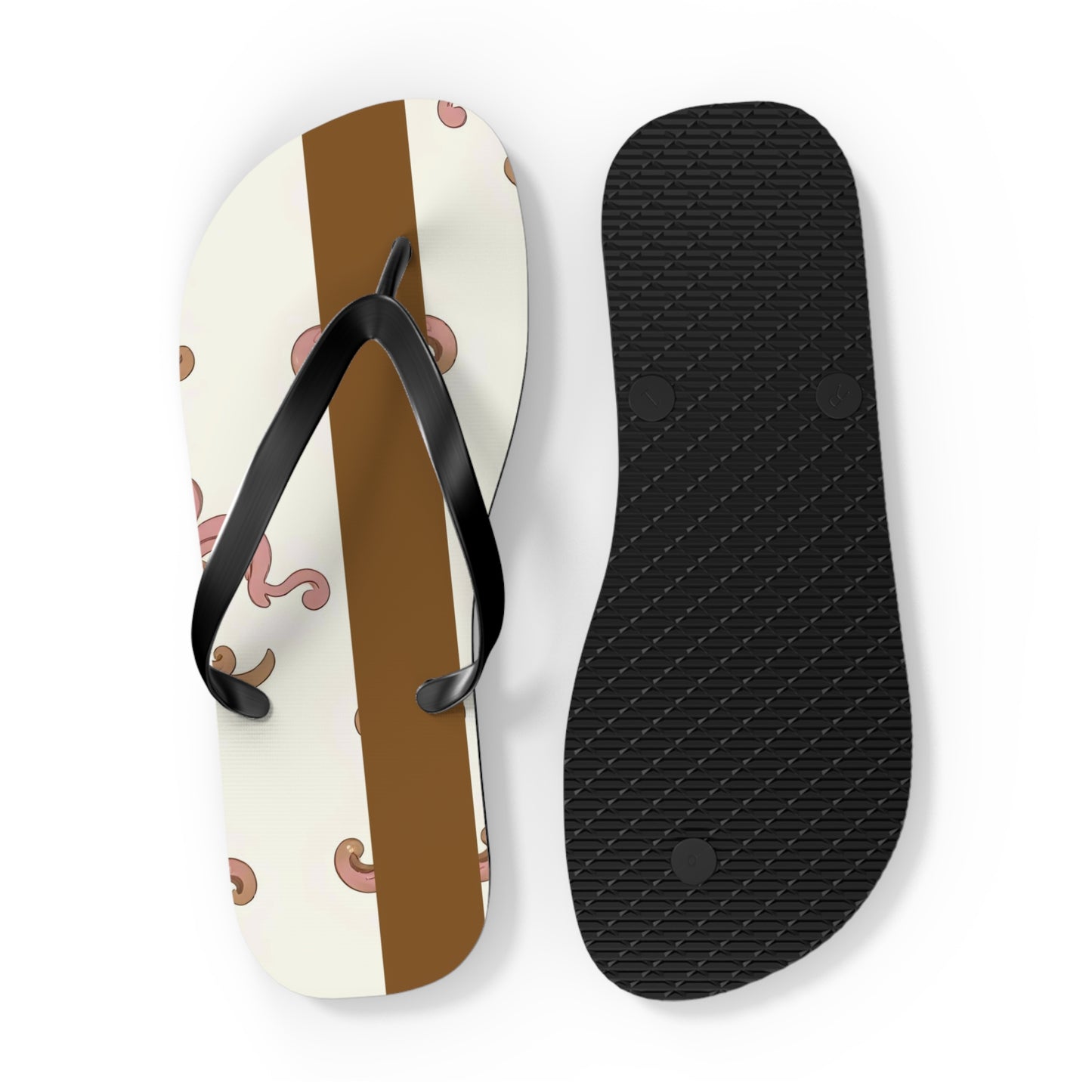 Stylish Flip Flops - Summer Footwear, Beach Ready, Vacation Essentials, Casual Sandals, Gift for Her - Brown Striped Pink Arabesque